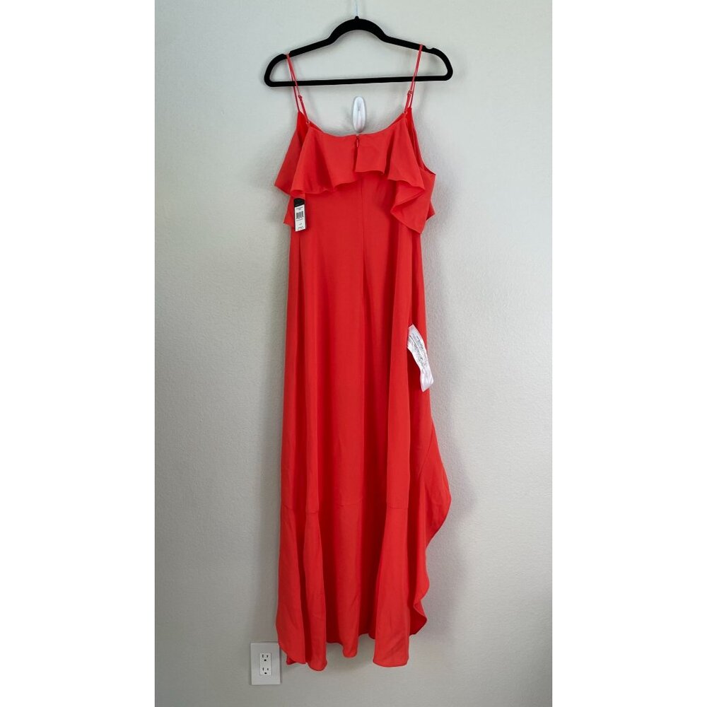 NEW BCBGMaxAzria Womens 0‎ Red Orange Spaghetti Strap Asymmetrical Ruffle Dress - Picture 8 of 11